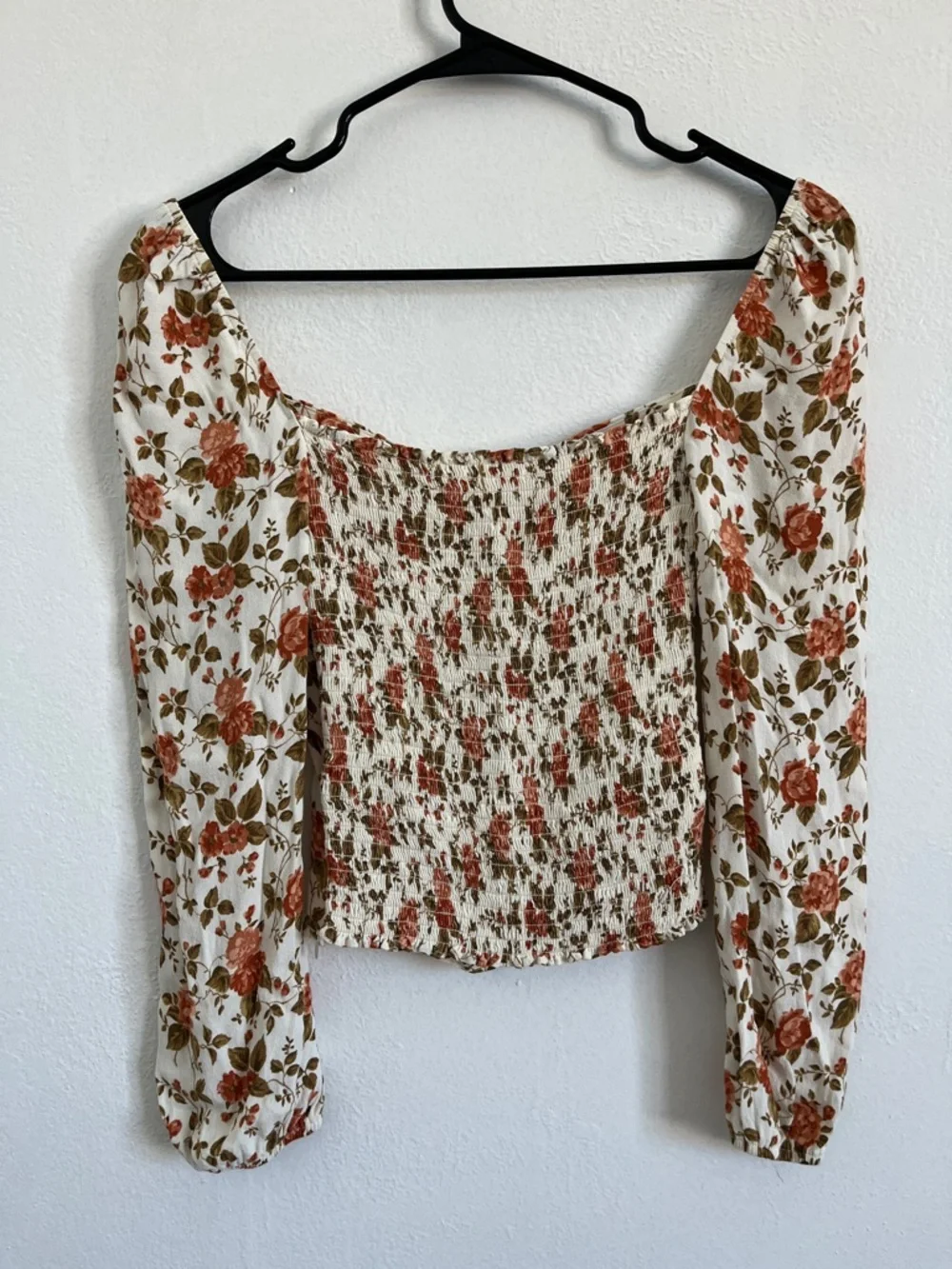 Reformation Cream Floral Off-Shoulder Blouse with Rust Roses